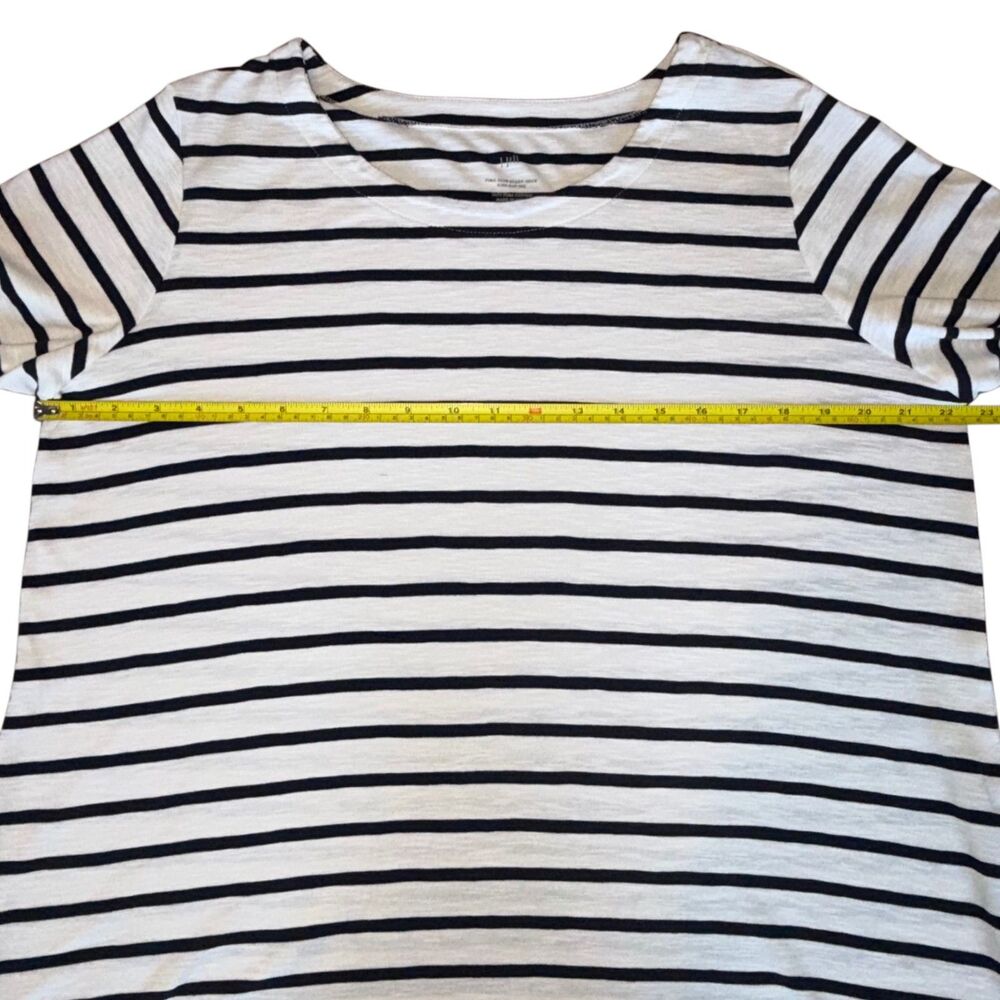 J Jill Pima Slub Scoop Neck Side Slit Tee White Navy Womens Sz Large 100% Cotton - Picture 4 of 6